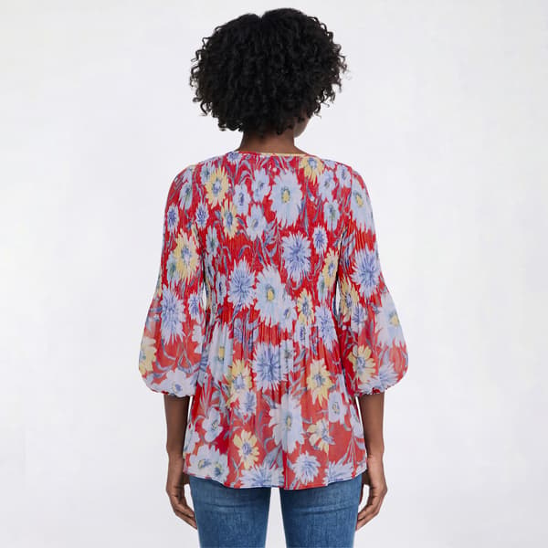 Womens Floral & Ivy 3/4 Sleeve Round Neck Floral Pleater Blouse