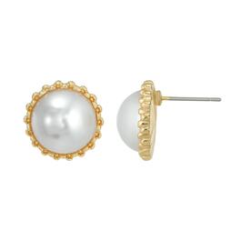 Roman Gold-Tone Half Dome Pearl Stud Earrings