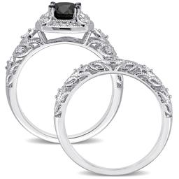 Radiant Rainbow™ Sterling Silver Diamond Bridal Ring Set