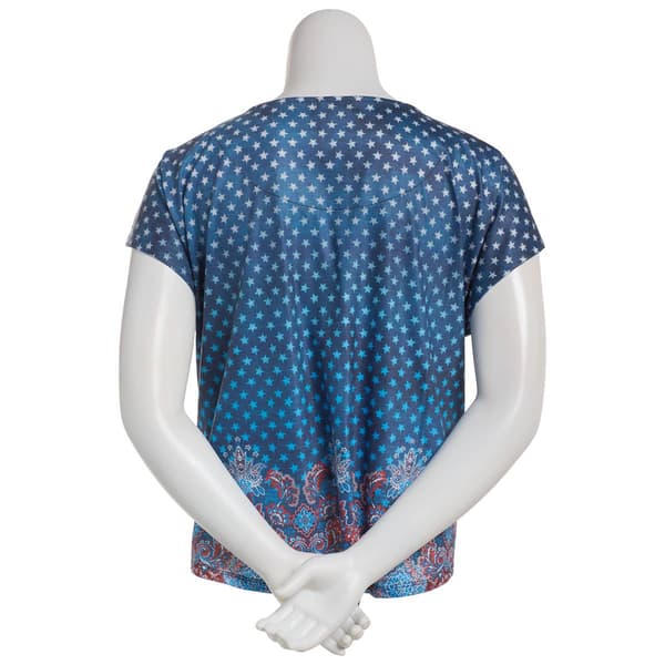 Plus Size OneWorld Short Sleeve Embellished Tee - Navy