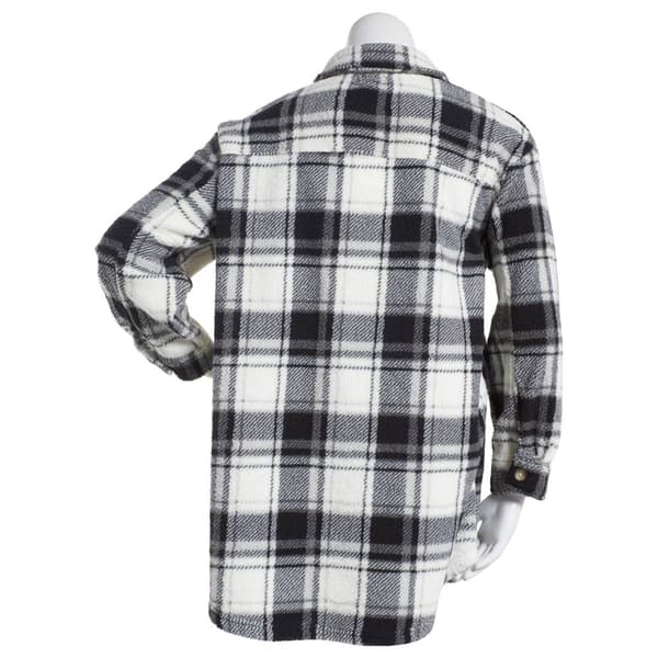Plus Size Como Blu Button Down Plaid Sherpa Shacket