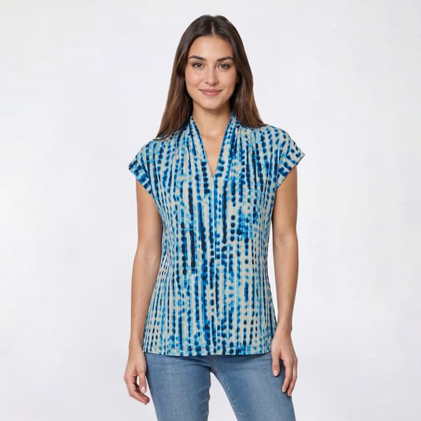Womens Kasper Cap Sleeve V Neck Abstract Blouse