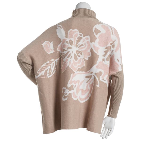 Womens Joseph A. Long Sleeve Floral Turtleneck Poncho Sweater