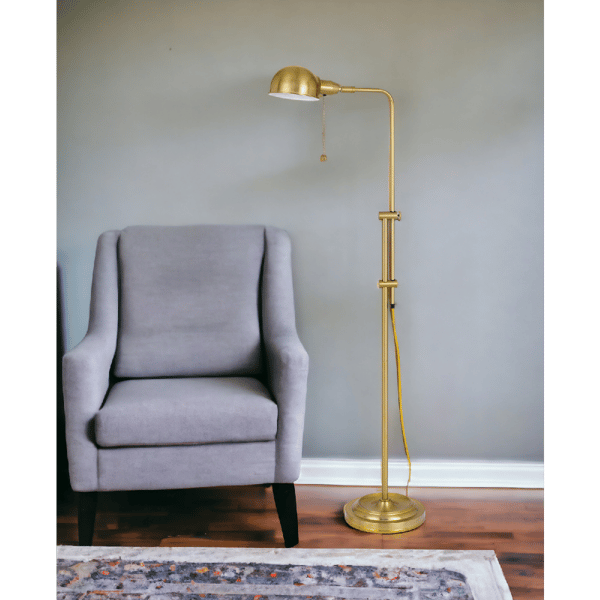 HomeRoots 58in. Brass Adjustable Floor Lamp With Dome Shade