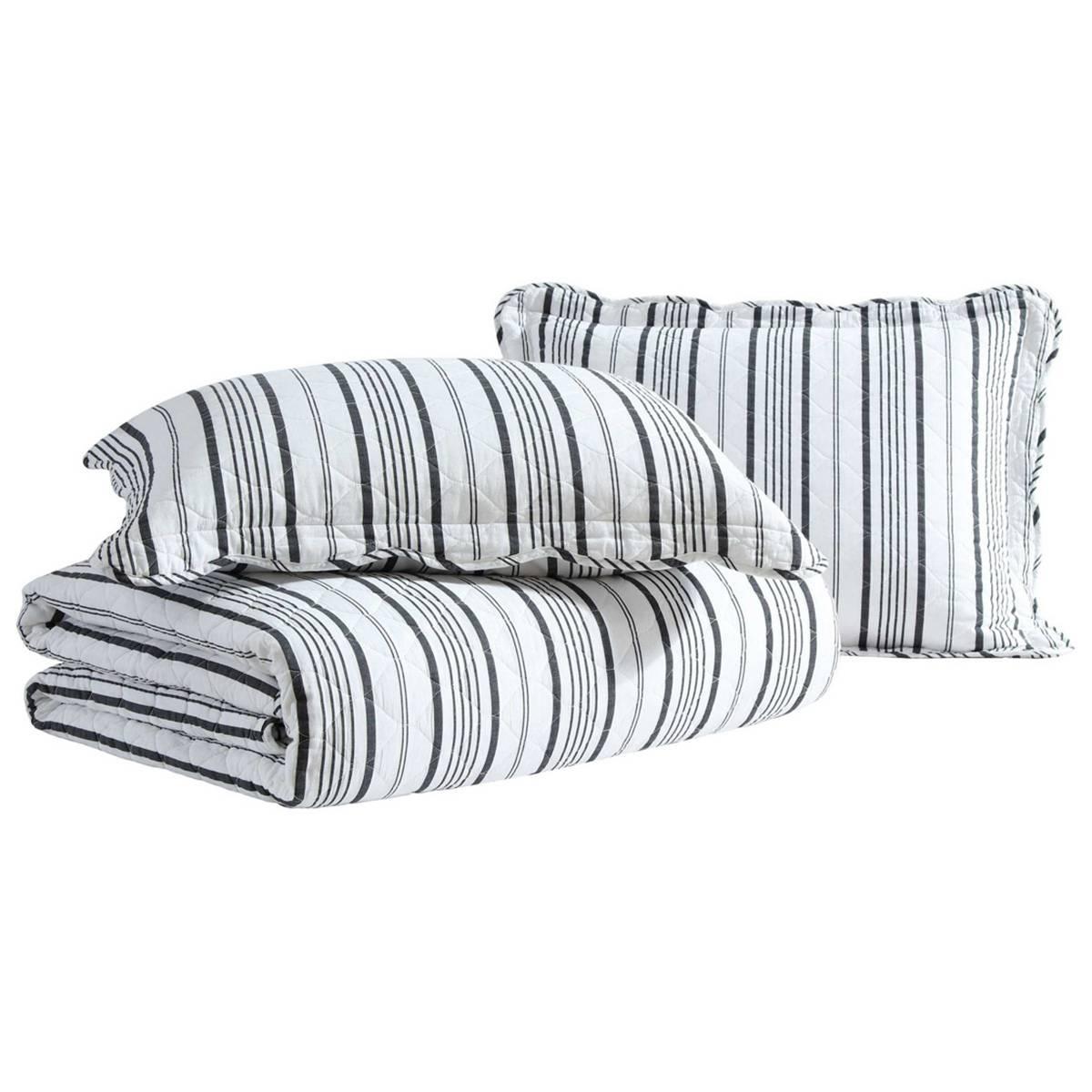 Laura Ashley Stripe Perfection Cotton Reversible Quilt Set