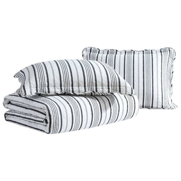 Laura Ashley Stripe Perfection Cotton Reversible Quilt Set