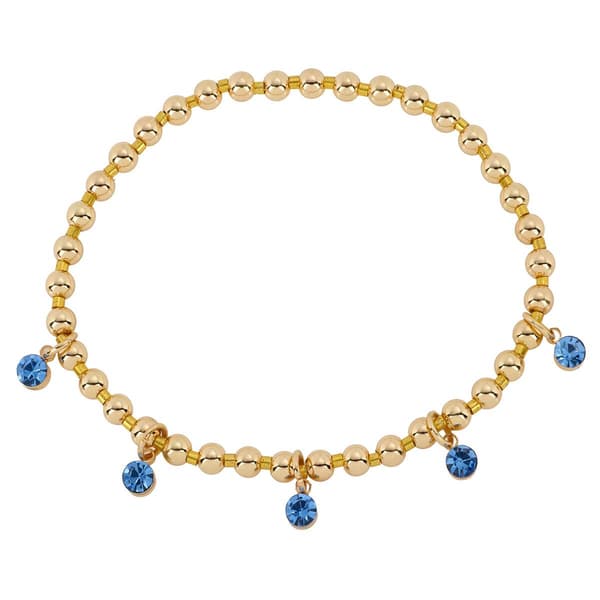 Athra Gold over Brass Blue Crystal Drop Stretch Bead Bracelet - image 
