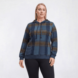 Plus Size Emily Daniels Long Sleeve Plaid Hacci Hoodie