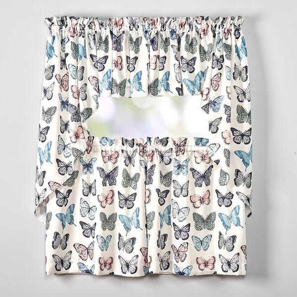 Marepesia Butterfly Print Room Darkening Tier Curtains - image 