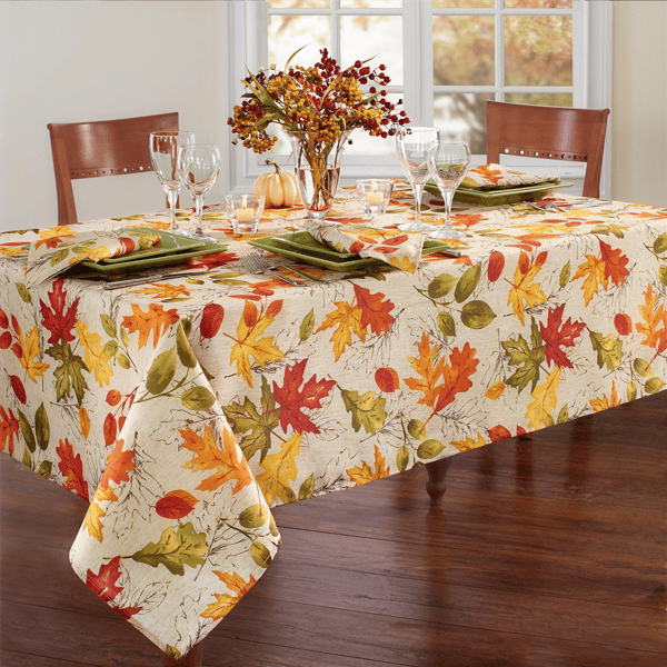 Threadmade Autumn Leaves Fall Printed Tablecloth