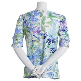 Womens Premise 3/4 Sleeve Shirred V-Neck Seaside Bloom Tee
