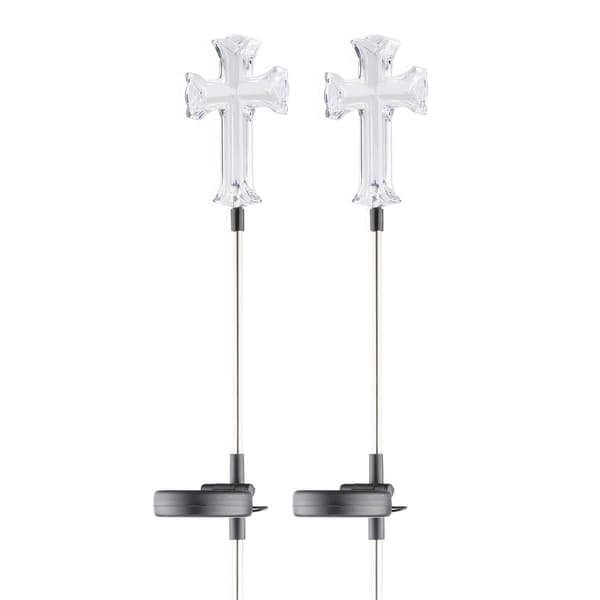 Alpine Solar Cross Garden Stake w/ LED Light - Set of 2