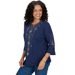 Womens Alfred Dunner Tuscany Diamond Embroidery Blouse