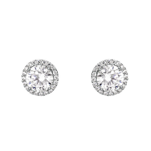 Splendere Sterling Silver Round CZ Halo Stud Earrings - image 