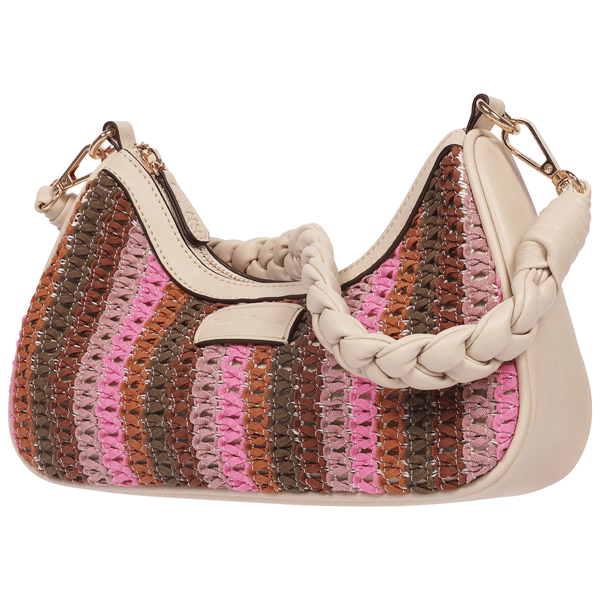 Tommy Bahama Striped Woven Ribbon Zip Top Hobo Bag