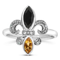Haus of Brilliance Sterling Silver Black Onyx & Citrine Ring