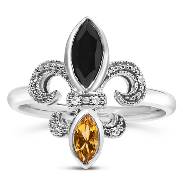 Haus of Brilliance Sterling Silver Black Onyx & Citrine Ring - image 
