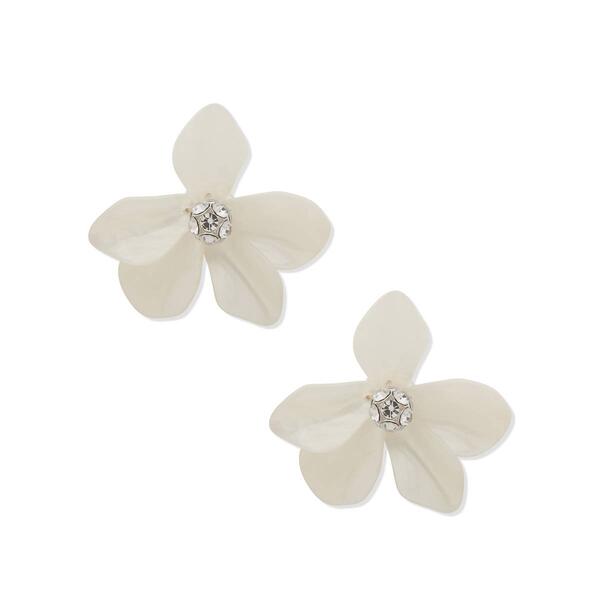 Nine West Silver-Tone Mother of Pearl Floral Stud Post Earrings - image 