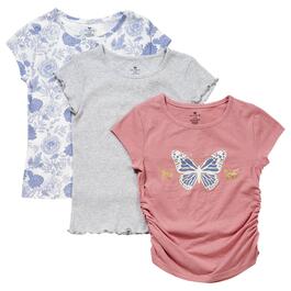 Girls &#40;7-12&#41; One Step Up 3pk. Butterfly Rib & Floral Screen Tees