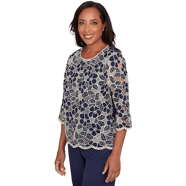 Womens Alfred Dunner Saratoga Springs Floral Lace Blouse