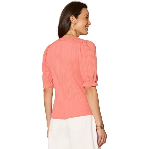 Womens Democracy Elbow Puff Sleeve Split Neck Blouse