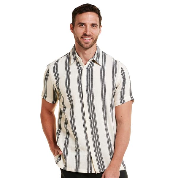 Young Mens VSTR Short Sleeve Woven Stripe Button Down Shirt - image 