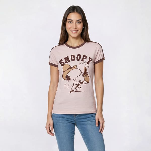Juniors C-Life Snoopy Horse Ringer Baby Tee With Stripe - image 