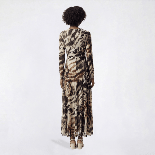 Plus Size Vivid Aura Long Sleeve Leopard Twist Waist Maxi Dress