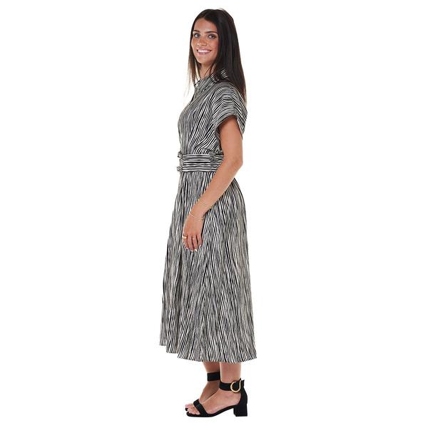 Womens Vivid Aura Short Sleeve Stripe Belt Midi Shirtdress