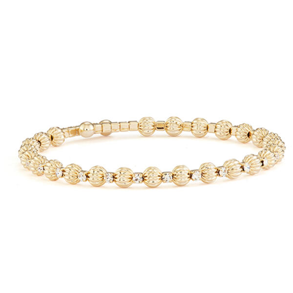 14kt. Gold Plated Crystal & Stripe Bead Coil Bracelet - image 