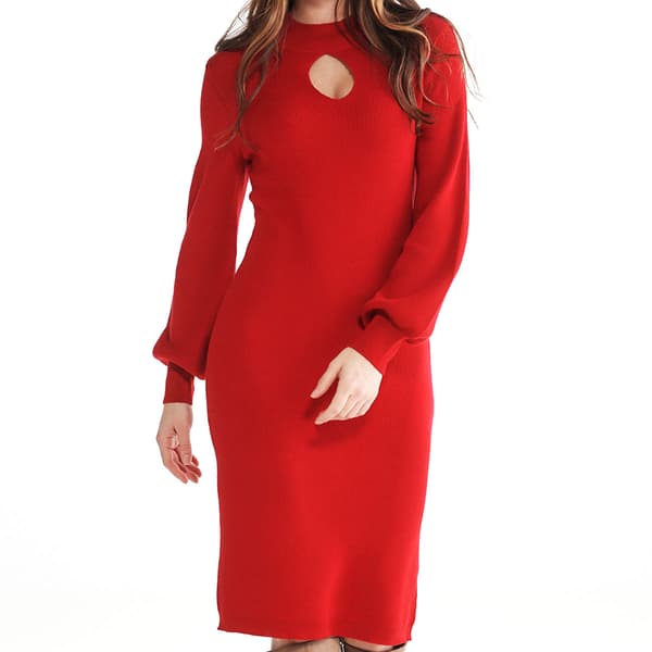 Womens Nina Leonard Long Sleeve Mock Neck Keyhole Sweater Dress