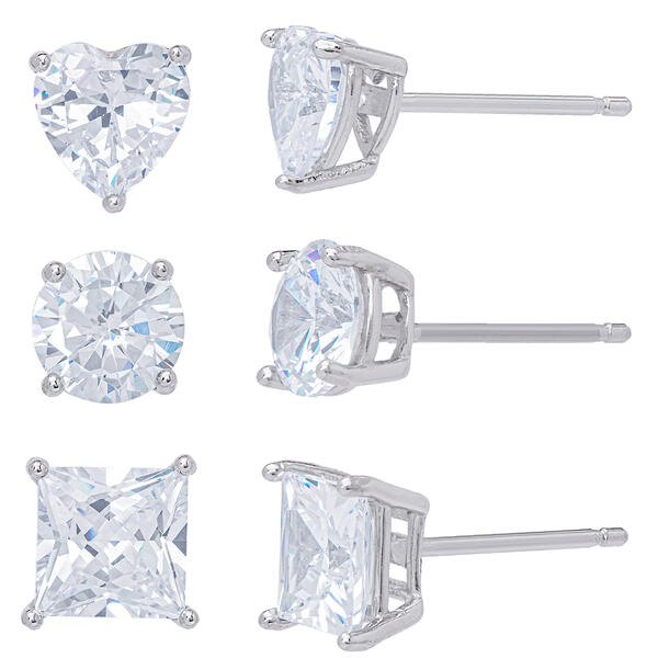 Sterling Silver 3pc. Stud Earrings Set - image 