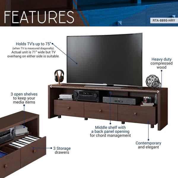 Techni Mobili Elegant TV Stand for TV''s Up To 75" w/ Storage