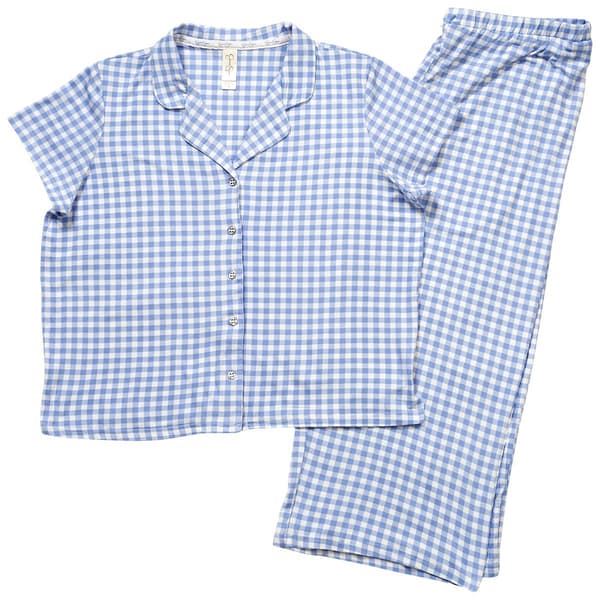 Womens Jessica Simpson Short Sleeve Gingham Capris Pajama Set