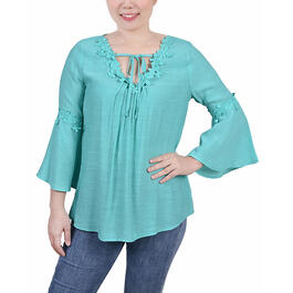 Petite NY Collection 3/4 Bell Sleeve Flower 3D Blouse