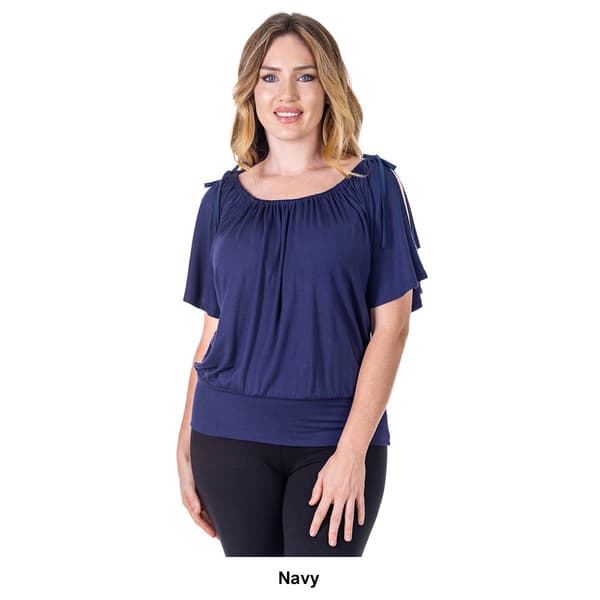 Womens 24/7 Comfort Apparel Short Sleeve Split Shoulder Blouse
