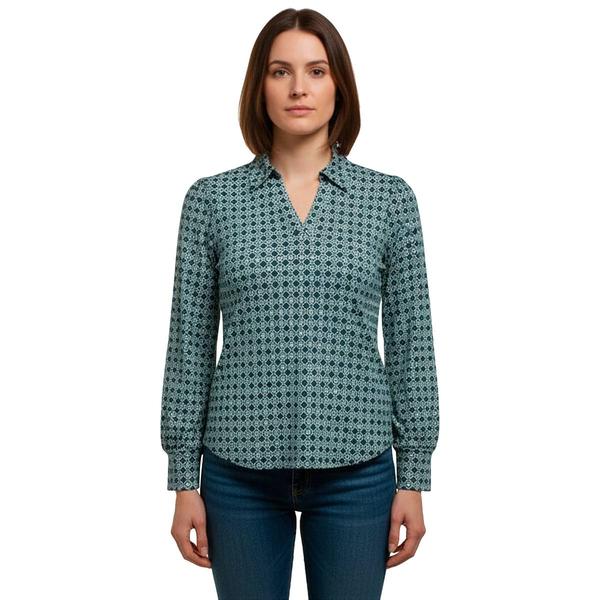 Womens Adrianna Papell Long Sleeve V-Neck Geometric Blouse - image 