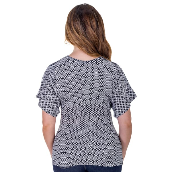 Womens 24/7 Comfort Apparel Medallion Knot Front V-Neck Blouse