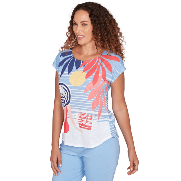 Petite Hearts of Palm Smooth Sailing Stripe Beach Scene Tee