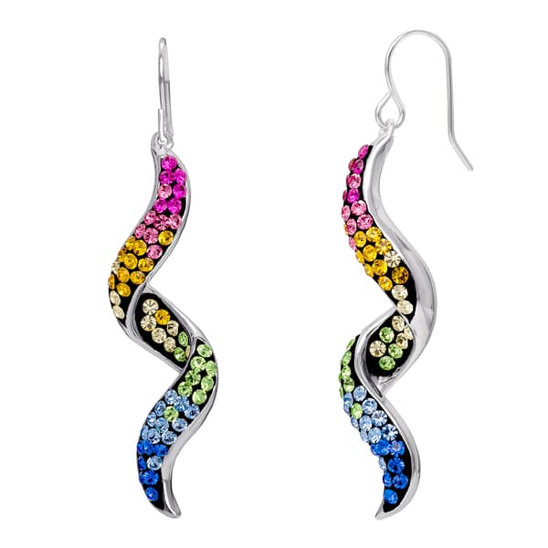 Brass Silver-Plate Corkscrew Multi-Crystal Dangle Earrings