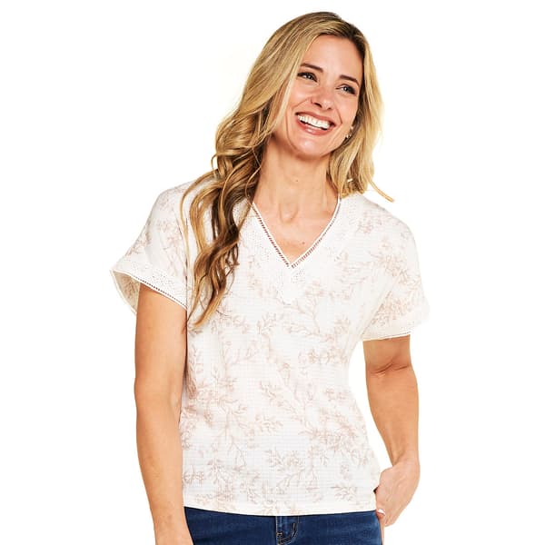 Womens Como Blu Cap Sleeve Floral V-Neck Lace Blouse - image 