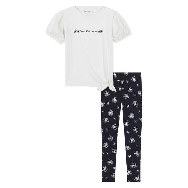 Girls &#40;4-6x&#41; Calvin Klein 2pc. Logo Tie Knot Tee & Leggings Set - image 