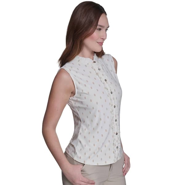 Womens Tommy Hilfiger Sleeveless Ruffle Button Front Dot Blouse