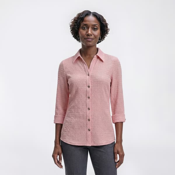 Womens Kasper 3/4 Rolled Sleeve Textured Button Up Blouse - image 