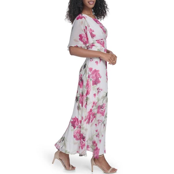Womens Calvin Klein Flutter Sleeve Print Chiffon Maxi Dress