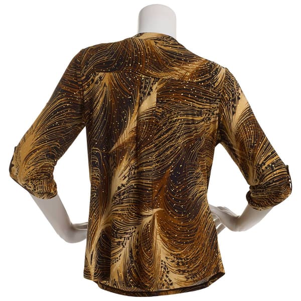 Plus Size Emily Daniels 3/4 Sleeve Abstract Zip Front Blouse