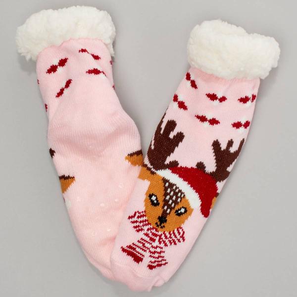 Womens Ella & Joy Reindeer Sherpa Lined Slipper Socks