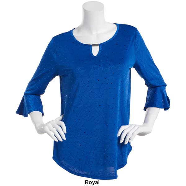 Womens Notations 3/4 Ruffle Sleeve Dot Keyhole Neck Blouse - image 