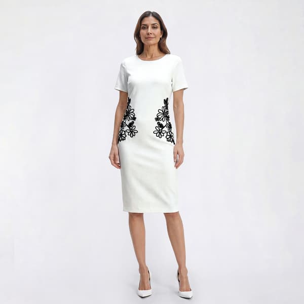 Womens Harper 241 Short Sleeve Crepe Embroidered Sheath Dress - image 