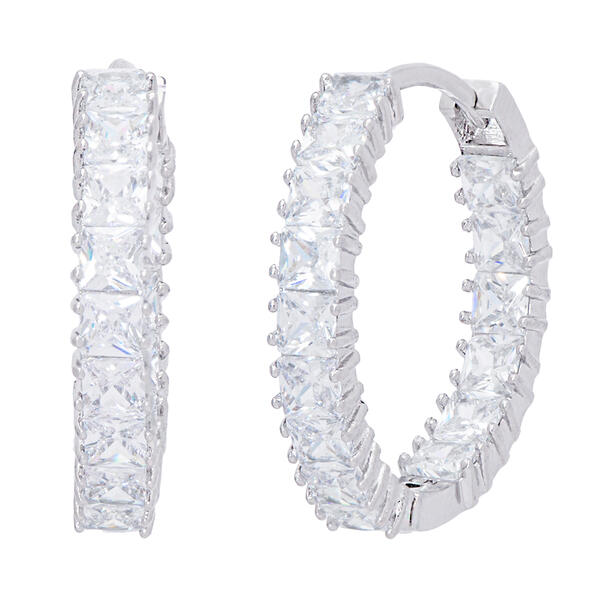 Plated Cubic Zirconia Hoop Earrings - image 